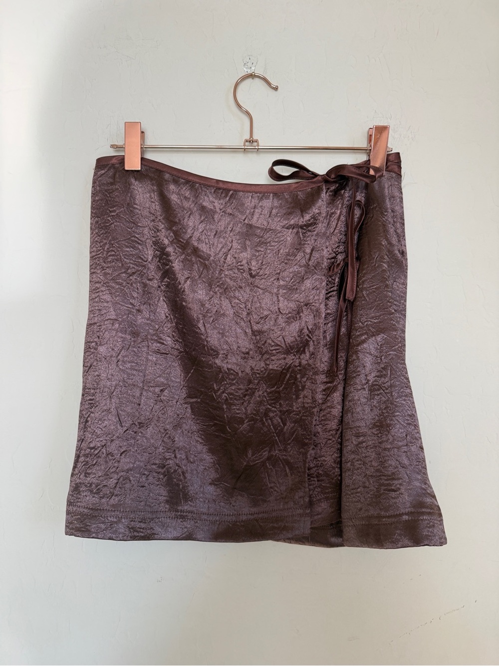 Urban Outfitters Brown Crinkle Satin Wrap Mini Skirt Brown Medium
